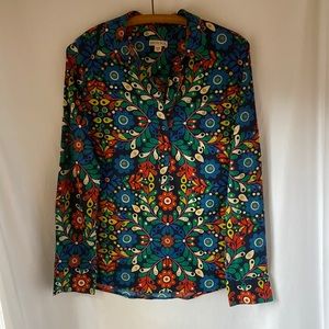60s-70s-style graphic print popover-style button-down shirt